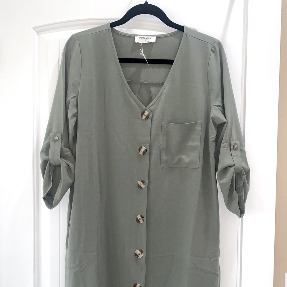 Sage Green Button Up Dress Boutique Large